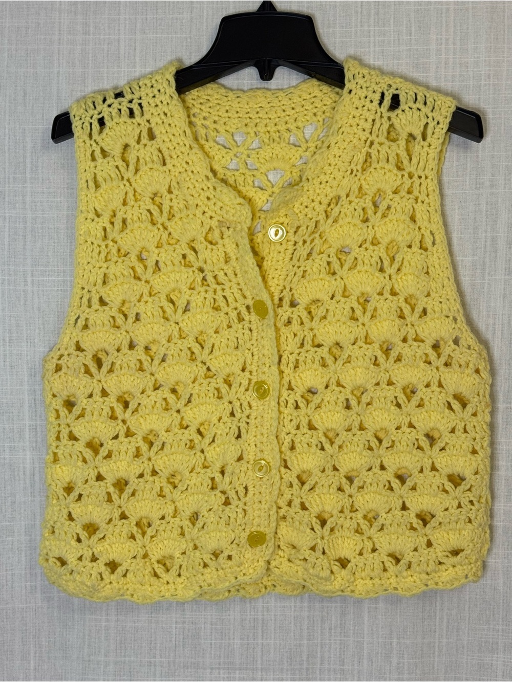 Handmade Yellow Crochet Knit Button Up Vest